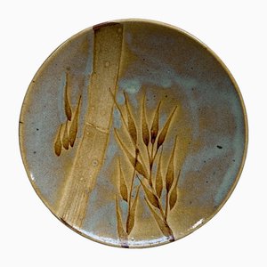 Mid-Century Decorative Bamboo & Grain Earthenware Plate, Japan, 1950s