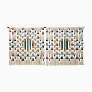 South American Artisanal Raw Cotton Geometric Tapestry