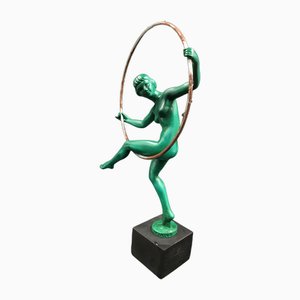 Art Deco Figurine of Woman Playing with Hoop by Briand / Marcel Buraine for Max Le Verrier, France, 1920s