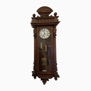 Reloj de pared Vienna victoriano antiguo de roble tallado, 1860