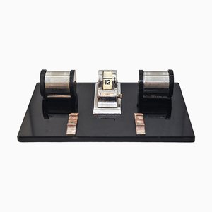 Art Deco Lacquered Desk Calendar with Two Inkwells with Retractable Lids, 1930s