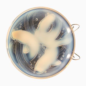 Large Art Deco Opalescent Bowl with Fishes from d'Avesn, France, 1930s