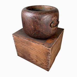 Hibachi antiguo con caja de madera, Japón, años 20. Juego de 2