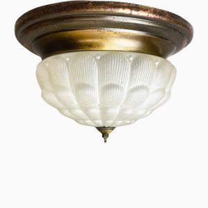 Large Portuguese Frosted Glass Dome Flush Mount, 1950s
