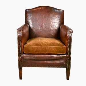 French Art Deco Leather Armchair, 1920s