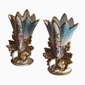 Jarrones Cornet antiguos de porcelana, París, 1865. Juego de 2