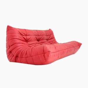 Red Leather Togo 3-Seater Sofa by Michel Ducaroy for Ligne Roset