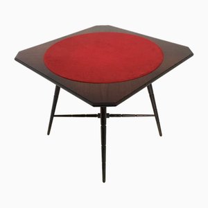 Table de Jeu Vintage en Hêtre Noirci avec Tissu Rouge de Chiavari, Italie, 1950s