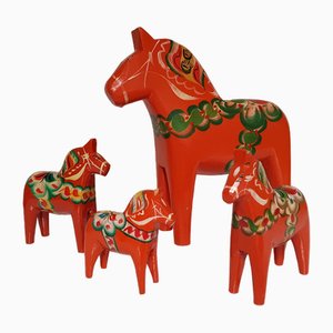 Swedish Wooden Dalarna Horses, Set of 7