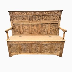 Banc d'Entrée 19ème Siècle en Chêne Blanchi, 1860s