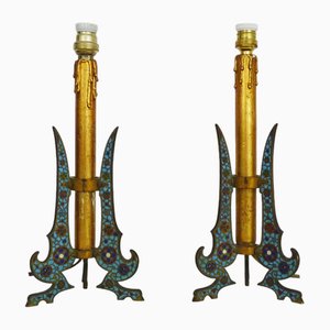 Lampes de Bureau en Bronze et Bois Émaillé, Italie, 1950s, Set de 2