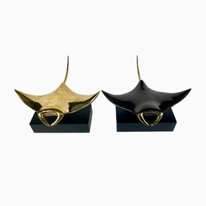 Bronze Mantarochen Skulpturen auf Podesten, 2 . Set