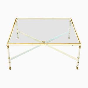 Mid-Century French Lacquered Brass and Glass Center Table in the style of Maison Jansen, 1970s