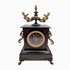 French Clock in Black Belgian Marble, Late 1800s