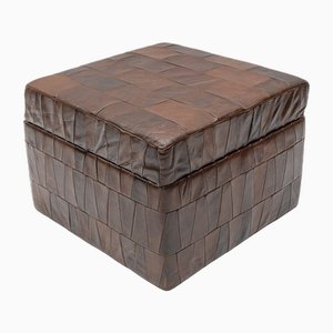 Brauner Choco Leder Patchwork Pouf mit Stauraum, Schweiz, 1960er