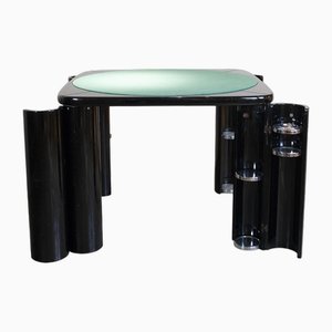 Black Lacquered Wood and Fabric Game Table with Rotating Legs by Pierluigi Molinari for Pozzi, Italy