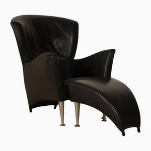 Castor Armchair with Stool in Black Leather from Montis, Set of 2