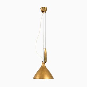 Ceiling Lamp in Brass and Glass attributed to Paavo Tynell, 1950s