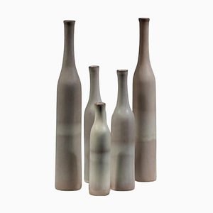 Gray-Glazed Ceramic Vases by Jacques Et Danièle Ruelland, 1950, Set of 5