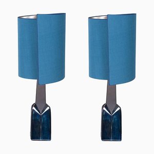 Lampe mit New Silk Blue Lampenschirm von René Houben für Soholm, 1960er