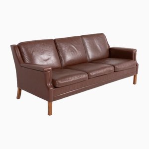 Vintage Brown Leather Sofa from Mogens Hansen, Denmark, 1980s