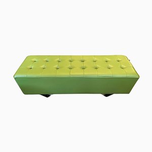 Green Capitonné Leather Bench with Steel Feet from Knoll International, 1990s