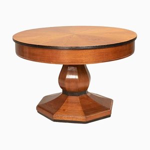 Art Deco Round Oak Dining Table with Black Wood Details, 1940s