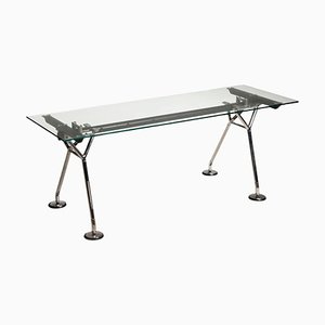 Nomos Desk with Glass Top & Steel Structure attributed to Norman Foster for Tecno, 1980s