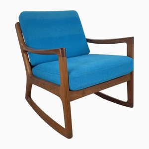 Teak Rocking Chair with Blue Upholstery by France & Son for Cado, Denmark, 1960s