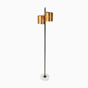 Mid-Century Modern Italian Floor Lamp in Copper, Black Metal and Marble, 1960s