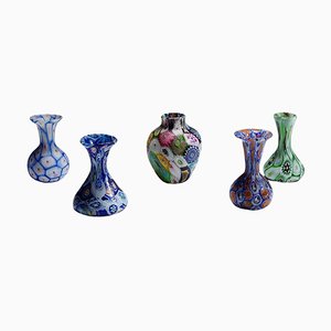 Antique Murrine Vases by Fratelli Toso, Murano, Set of 5