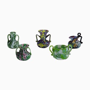 Antique Millefiori Vases by Fratelli Toso, Murano, Set of 5