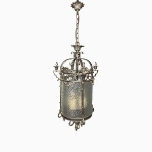 French Empire Chrome and Glass Lantern