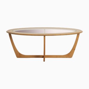 Mid-Century Glass Topped Oval Walnut Coffee Table, 1960s
