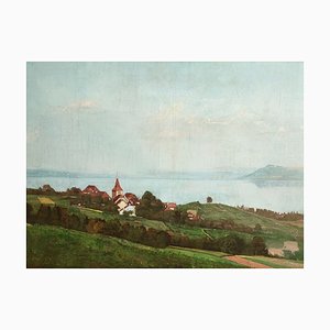 William Victor Aubert, Vue sur le lac dans les hauteurs de Vully, Oil on Canvas