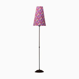 Tall Vintage Floor Lamp with Handmade Purple Floral Decoration Shade, Italy