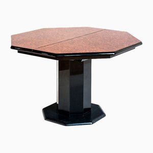 Octagonal Extendable Dining Table in Lacquered Wood with Black Marble Foot attributed to Roche Bobois, France, 1980s