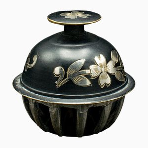 Cloche à Thé Antique en Laiton et Plaqué Argent, Japon, 1920s