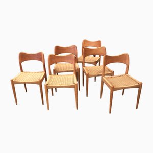 Oak Chairs with Wicker Seats by Arne Hovmand Olsen for Mogens Kold, Denmark, 1960s, Set of 6