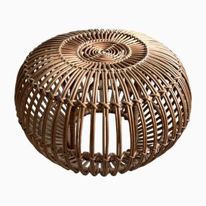 Mid-Century Wicker & Rattan Ottoman attributed to Franco Albini, Italy, 1950s