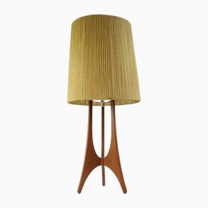 Lampada da tavolo grande in teak con paralume in sisal, anni '70