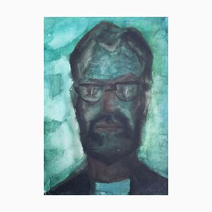 Dzidra Ezergaile, Portrait of a Man with Glasses, 1960s, Watercolor on Paper