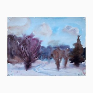 Dzidra Ezergaile, Winter Landscape, 1962, Watercolor on Paper