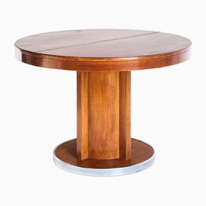 Vintage Art Deco Dining Table with Central Extension in Varnished Wood, France, 1960s