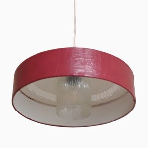 Vintage Ceiling Lamp in Translucently Ribbed Plastic and Glass with Red Plastic Panel, 1970s