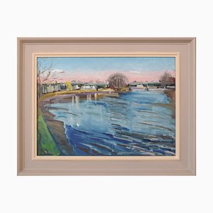 Jackson Gary, Strand-on-the-Green, Chiswick En Plein Air, XX secolo, Olio su tavola, Incorniciato