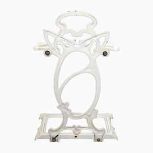 Art Nouveau Style Umbrella Rack in White Enameled Cast Iron, 1950s