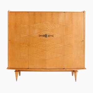 Mid-Century Closet in Wood with Marquetry Work and Brass Shooters, France, 1960s