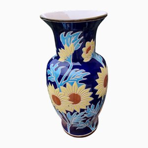 Vase in Enamel with Sunflowers, 1970s