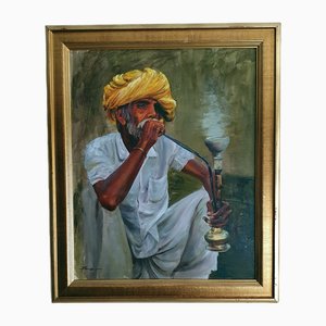 José Luis Pagador Ponce, Smoker in Turban, 2000s, Oil, Framed